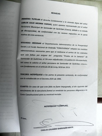 Tutela vivienda digna - discapacitados Santander de Quilichao Tutela vivienda digna - discapacitados Santander de Quilichao