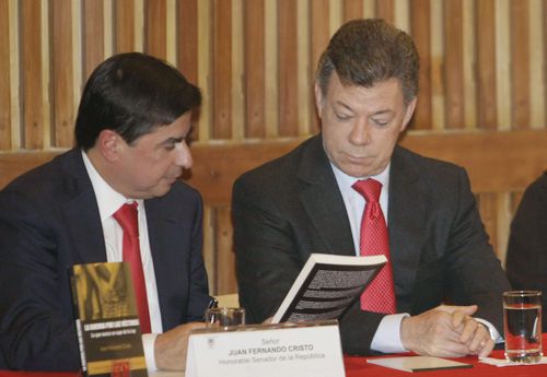 Juan Fernando Cristo y el presidente Santos Presidente Santos, ministro Cristo