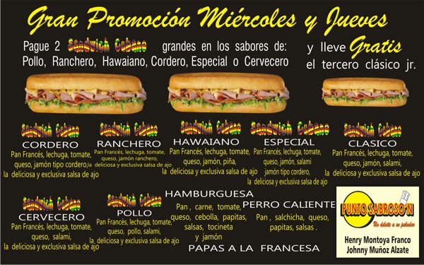 PUNTO SABROSO'N - SANDWICH CUBANO Sandwich Cubano - Santander de Quilichao - Cauca - Pedidos