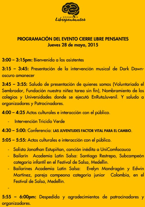 Encuentro Libre Pensantes en Popayán - Programación Encuentro Libre Pensantes en Popayán - Programación