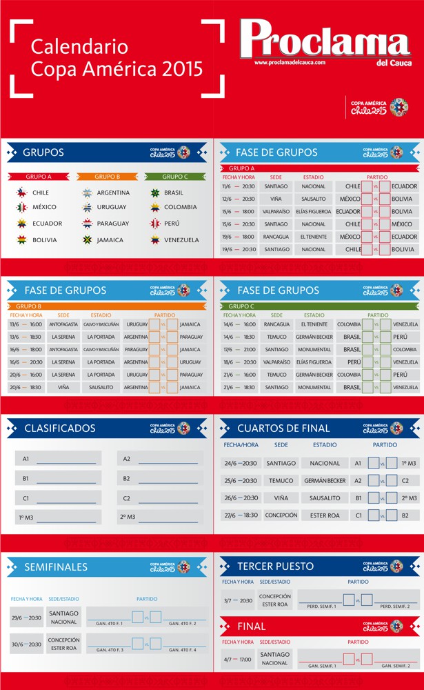 Calendario Copa América de Chile 2015 - Proclama del Cauca Calendario Copa América de Chile 2015 - Proclama del Cauca