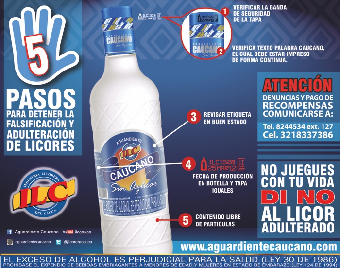 Dí no al licor adulterado - Industria Licorera del Cauca - Aguardiente Caucano Dí no al licor adulterado - Industria Licorera del Cauca - Aguardiente Caucano