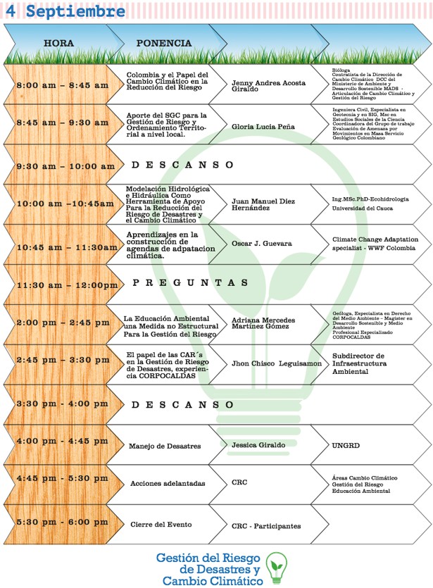 Primera Feria Departamental de Gestión del Riesgo de Desastres y Cambio Climático - Popayán Programación Primera Feria Departamental de Gestión del Riesgo de Desastres y Cambio Climático2