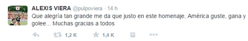 Alexis Viera envía mensaje de agradecimiento por Twitter Alexis Viera envía mensaje de agradecimiento por Twitter