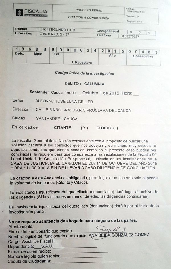 Denuncia por Calumnia
