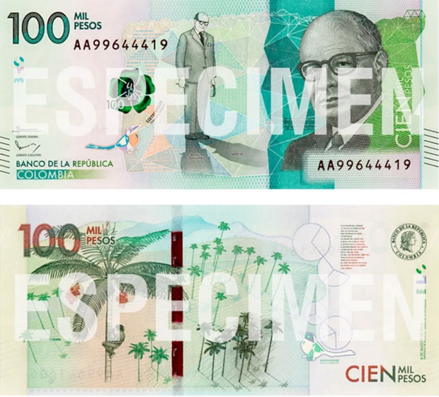 Billete de cien mil pesos colombianos
