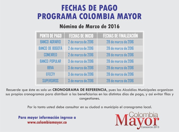 Colombia Mayor en el Cauca - Fechas de Pago Colombia Mayor en el Cauca - Fechas de Pago