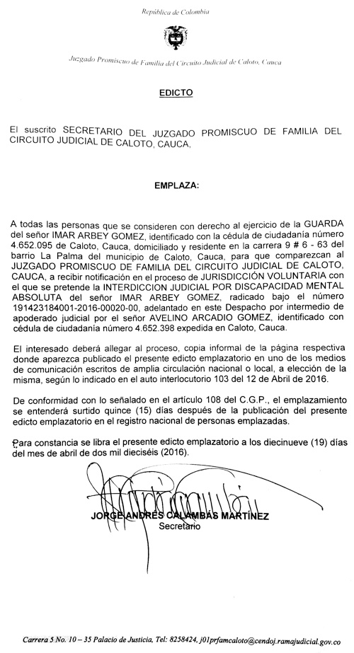 Edicto emplazatorio - Caloto - Cauca Edicto emplazatorio - Caloto - Cauca