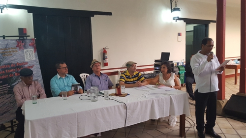 Sergio Banguero, Marco Antonio Valencia, Mateo Malahora, Francisco Gómez Campillo, Hilda Pardo y el poeta Fabio Holguín. Encuentro de Poetas - Casona Unicauca 14