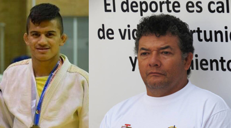 Judoca caucano, Jhonatan Paniagua y el entrenador, Alejandro Solano