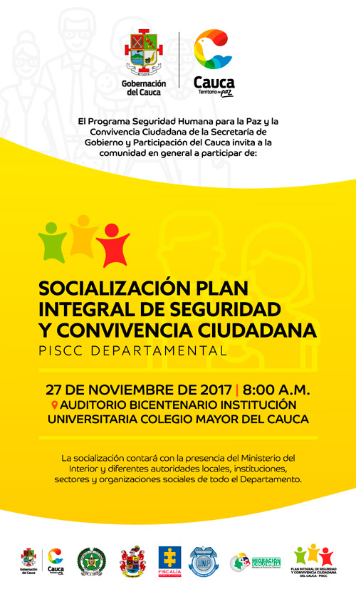 Gobernación del Cauca socializará el Plan Integral de Seguridad y Convivencia Ciudadana