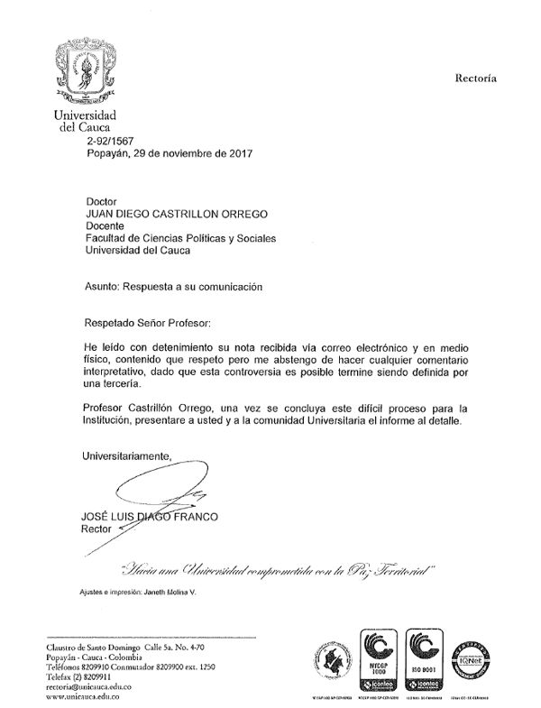 Discrepancias entre rector y exrector de Unicauca