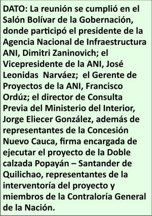 Reunión sobre “Doble calzada Popayán-Santander de Quilichao”