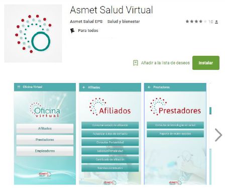 Oficina Virtual de Asmet Salud disponible en Google Play