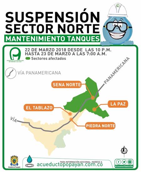 Suspensión del servicio de agua en el norte de Popayán Suspensión del servicio de agua en el norte de Popayán