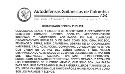 Continúan amenazando a líderes sociales