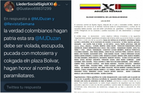 Jineth Bedoya y María Jimena Duzán fueron amenazadas