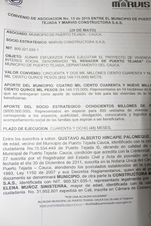 Proyecto Renacer de Puerto Tejada paso al Fondo Vivienda Municipal