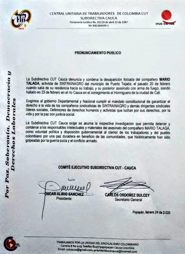 Continúa genocidio en el norte del Cauca