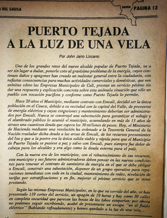 Puerto Tejada continúa a la luz de una vela Puerto Tejada continúa a la luz de una vela