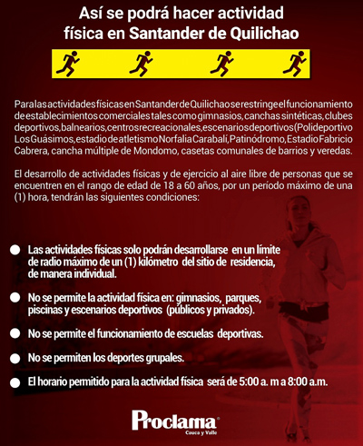 Así se podrá hacer actividad física en Santander de Quilichao Así se podrá hacer actividad física en Santander de Quilichao