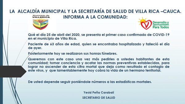 Confirmado el primer caso de Covid-19 en Villa Rica