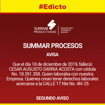 Segundo edicto Summar Procesos