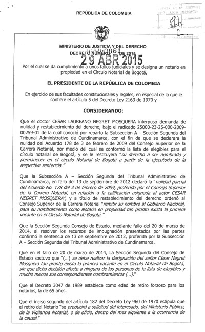 Decreto 0861 del 29 de abril del 2015