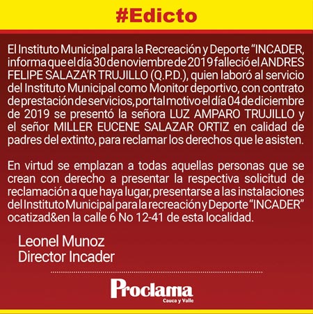 Incader Caloto informa - Primer Aviso