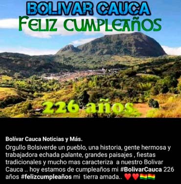 BOLÍVAR, CAUCA, 226 AÑOS: EMPORIO HISTÓRICO DEL SUR BOLÍVAR, CAUCA, 226 AÑOS: EMPORIO HISTÓRICO DEL SUR