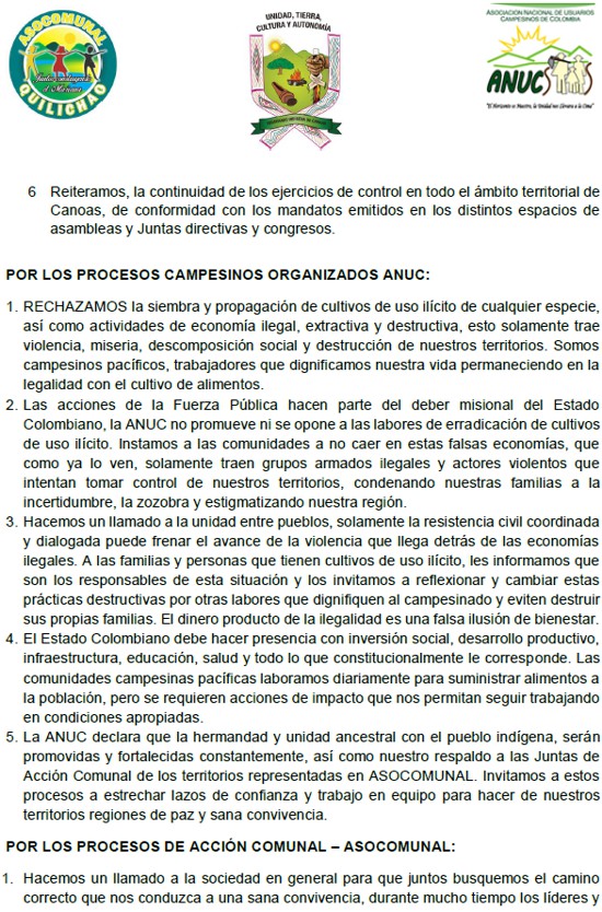Comunicado Organizaciones Sociales sobre enfretamientos entre fuerza pública y comunidad en Quilichao Comunicado Organizaciones Sociales sobre enfretamientos entre fuerza pública y comunidad en Quilichao