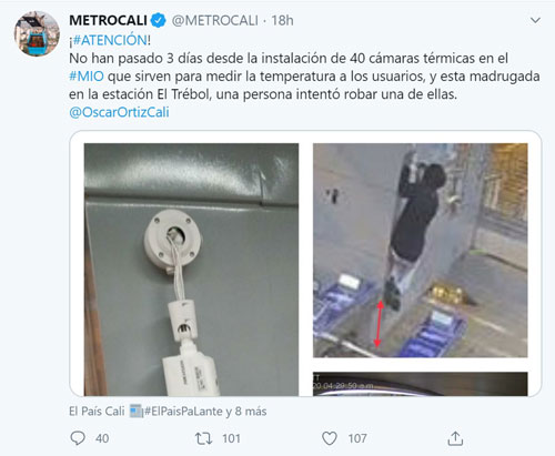 Metrocali rechazó el intento de hurto de las cámaras térmicas