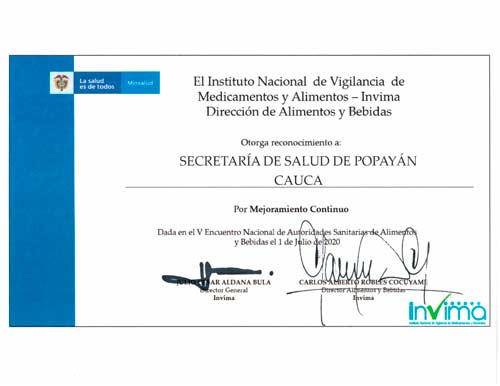 Reconocimiento del INVIMA a la Secretaría de Salud Municipal Reconocimiento del INVIMA a la Secretaría de Salud Municipal