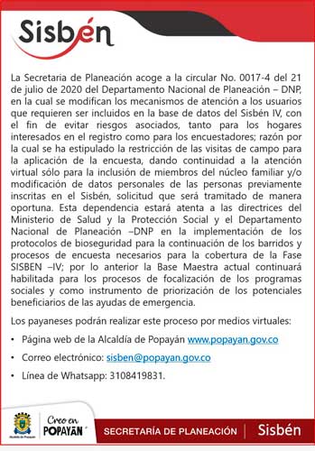Se restringen visitas de encuestadores del Sisbén Se restringen visitas de encuestadores del Sisbén
