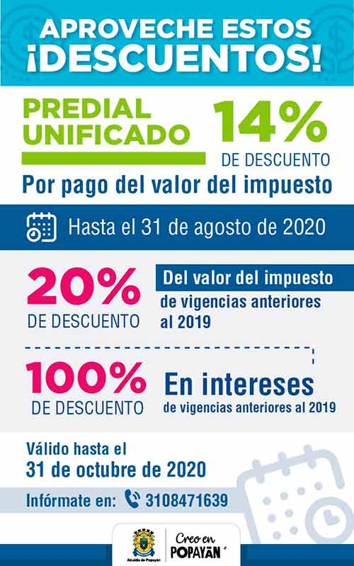 Aproveche el 14% de descuento en el Impuesto Predial Unificado