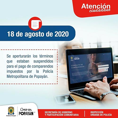 Desde el 18 de agosto se habilita la plataforma “Consulta de Comparendos”