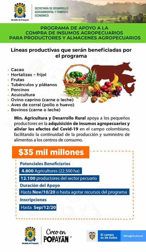 Disponibles ayudas económicas al sector rural de Popayán