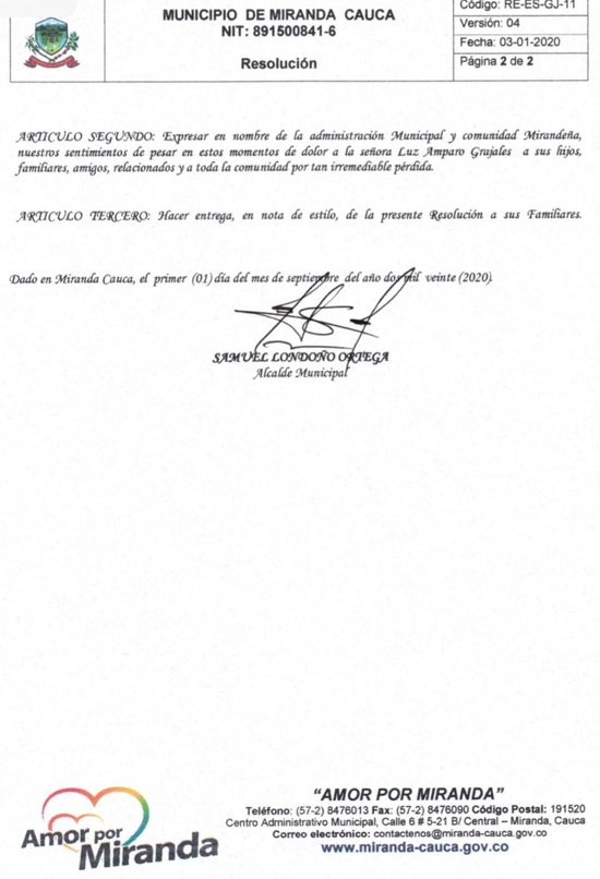 Condolencias a la familia por el fallecimiento de Uriel Fernando Cardona
