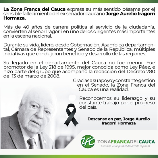 Pésame por fallecimiento de Aurelio Iragorri - Zona Franca del Cauca Pésame por fallecimiento de Aurelio Iragorri - Zona Franca del Cauca