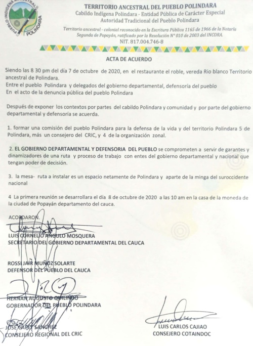Comisión de diálogo entre Gobierno e indígenas de Polindara