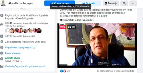 Buen balance en el Foro virtual “Popayán aporta ideas a la Reforma del Sistema de Salud” Buen balance en el Foro virtual “Popayán aporta ideas a la Reforma del Sistema de Salud”