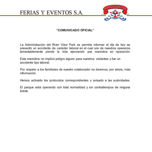 Accidente laboral en el parque de atracciones River View Park