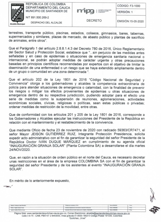 Decreto No. 115 del 23 de noviembre del 2020 - Alcaldía Santander de Quilichao