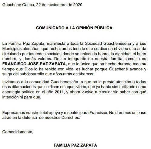 En Guachené rechazan publicación video refrito