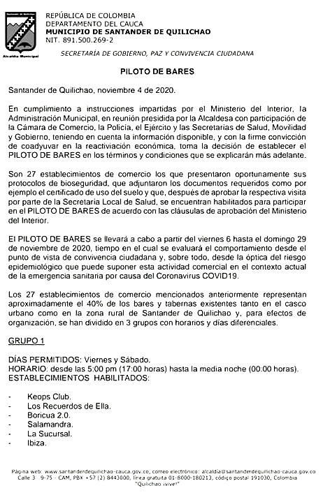 PILOTO DE BARES EN SANTANDER DE QUILICHAO PILOTO DE BARES EN SANTANDER DE QUILICHAO