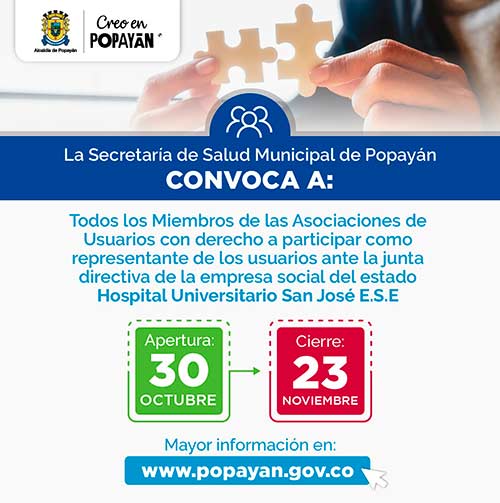 Convocatoria a Asociaciones de Usuarios para participar como representante de los Usuarios ante la Junta Directiva de Hospital Universitario San José ESE