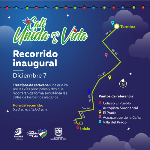Inaugurado el alumbrado navideño móvil en Santiago de Cali