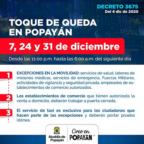 Por la salud y la seguridad de los payaneses, se activan nuevas medidas para el "Plan Navidad"