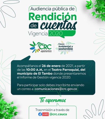 CRC rendirá cuentas a la comunidad el 26 de enero de 2021