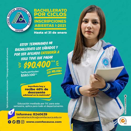 Culmine su bachillerato en el Centro Educativo Comfacauca